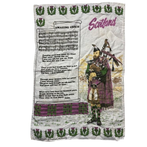 Vintage Scotland Linen Tea Towel Lot Of 4 Scotty Dog Bagpipes Lamont Scottish - Picture 15 of 16